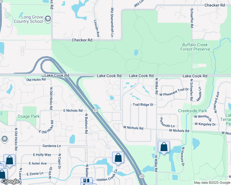 map of restaurants, bars, coffee shops, grocery stores, and more near 2234 West Nichols Road in Arlington Heights