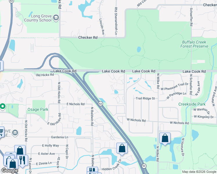 map of restaurants, bars, coffee shops, grocery stores, and more near 4062 Bonhill Drive in Arlington Heights
