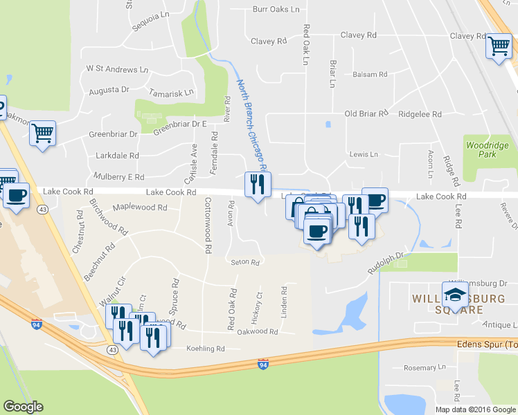 map of restaurants, bars, coffee shops, grocery stores, and more near 1819 Lake Cook Rd in Northbrook