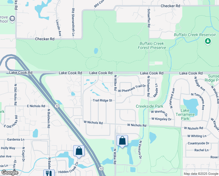 map of restaurants, bars, coffee shops, grocery stores, and more near 4183 North Bloomington Avenue in Arlington Heights