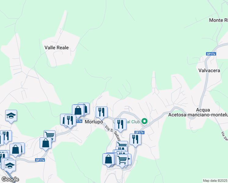 map of restaurants, bars, coffee shops, grocery stores, and more near 215 Località Pastinalupo in Morlupo
