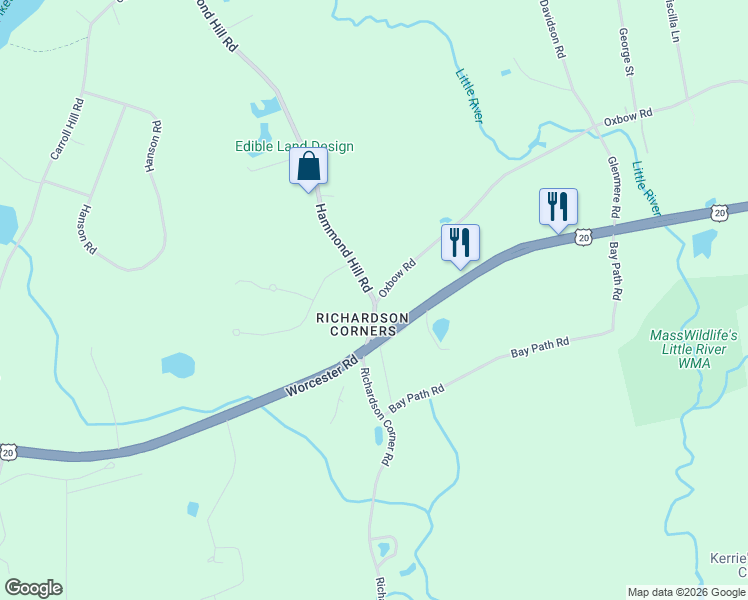 map of restaurants, bars, coffee shops, grocery stores, and more near in Charlton