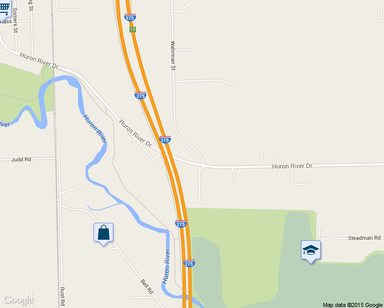 map of restaurants, bars, coffee shops, grocery stores, and more near 21000 Wahrman Road in Huron Charter Township