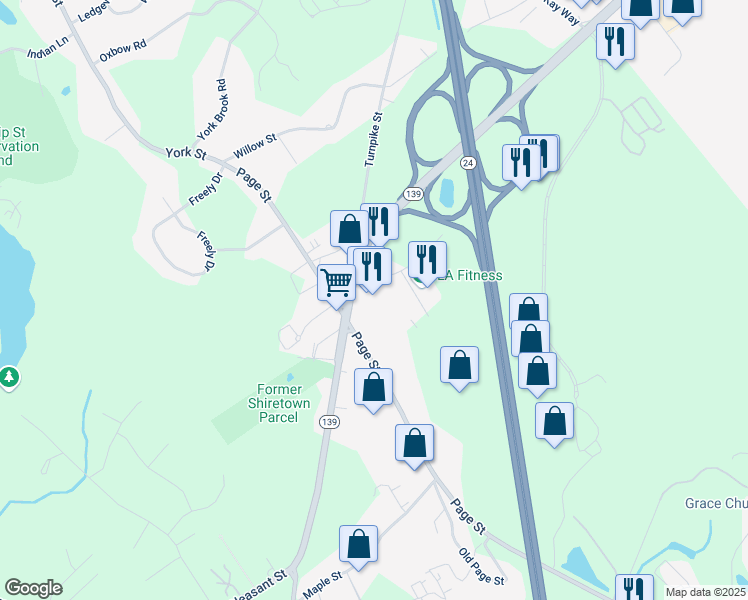 map of restaurants, bars, coffee shops, grocery stores, and more near 1 Hawes Way in Stoughton