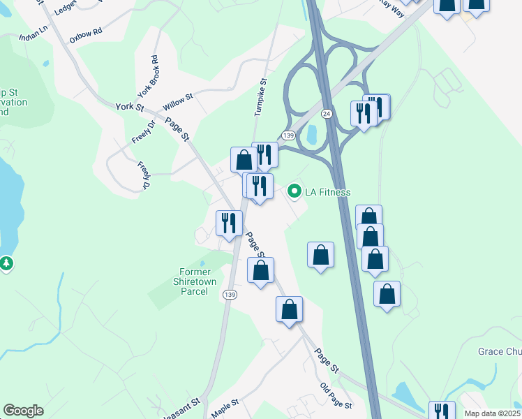 map of restaurants, bars, coffee shops, grocery stores, and more near 1 Hawes Way in Stoughton