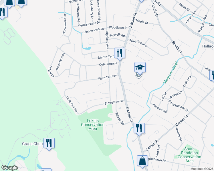 map of restaurants, bars, coffee shops, grocery stores, and more near 3 Virginia Circle in Randolph