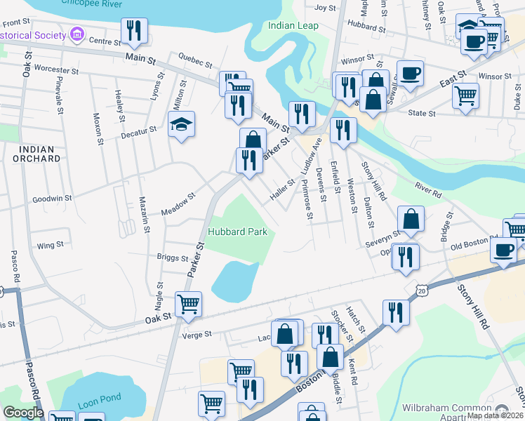 map of restaurants, bars, coffee shops, grocery stores, and more near 83 Pulaski Street in Springfield