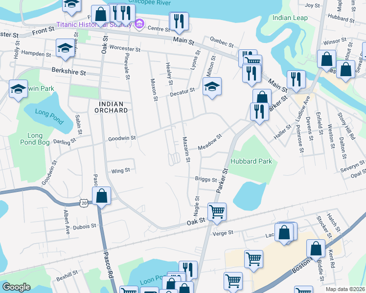 map of restaurants, bars, coffee shops, grocery stores, and more near 146 Mazarin Street in Springfield