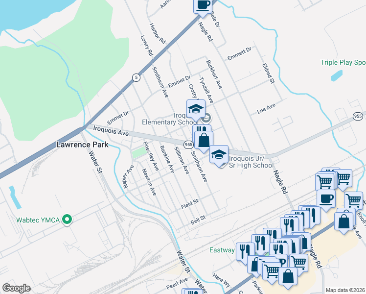 map of restaurants, bars, coffee shops, grocery stores, and more near 863 Silliman Avenue in Erie