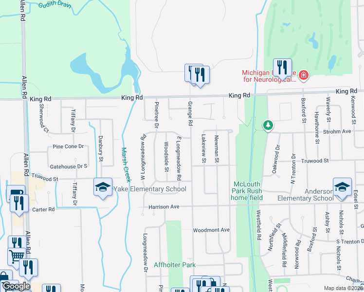 map of restaurants, bars, coffee shops, grocery stores, and more near 1832 Grange Road in Trenton