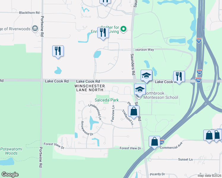 map of restaurants, bars, coffee shops, grocery stores, and more near 4349 Exeter Lane in Northbrook