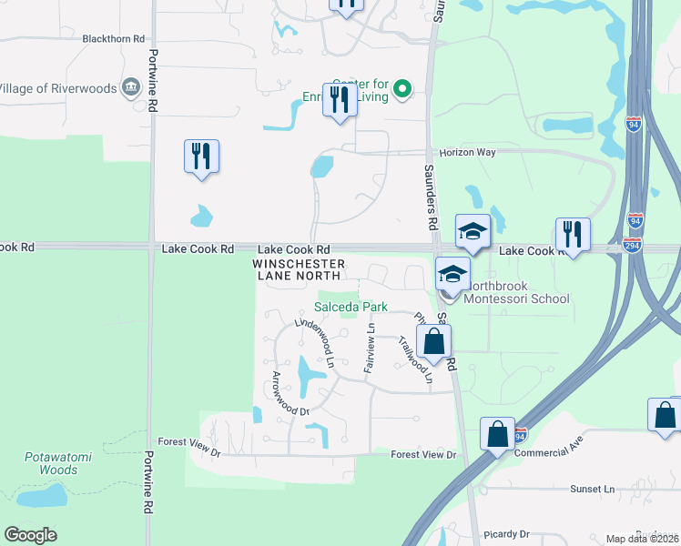map of restaurants, bars, coffee shops, grocery stores, and more near 4423 4 Winds Lane in Northbrook