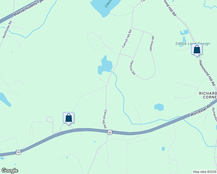 map of restaurants, bars, coffee shops, grocery stores, and more near 97 Carroll Hill Road in Charlton