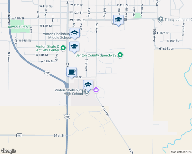 map of restaurants, bars, coffee shops, grocery stores, and more near 2201-2227 East 21st Street in Vinton