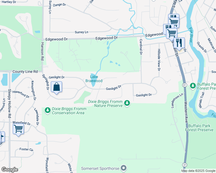map of restaurants, bars, coffee shops, grocery stores, and more near 740 Gaslight Drive in Algonquin