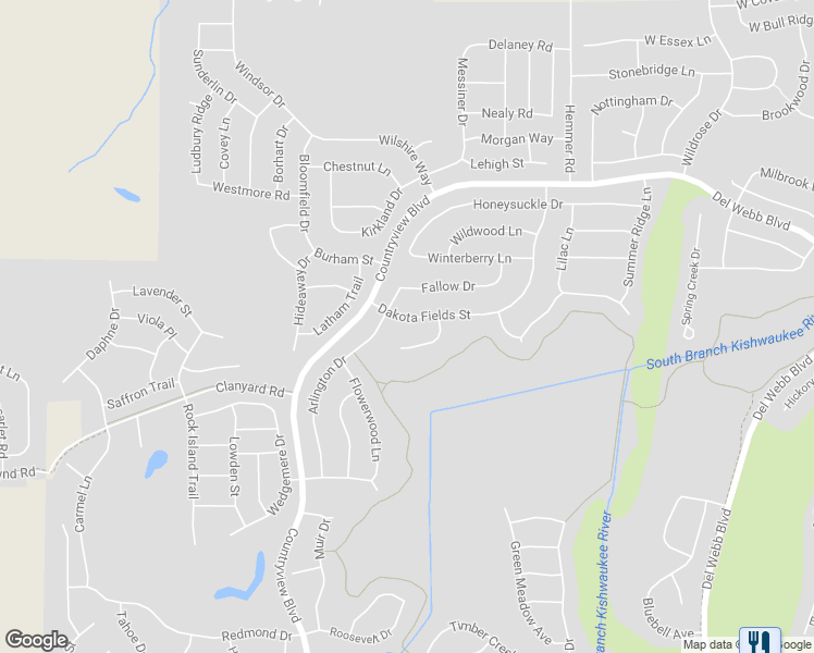 map of restaurants, bars, coffee shops, grocery stores, and more near 13671 Dakota Fields Drive in Huntley