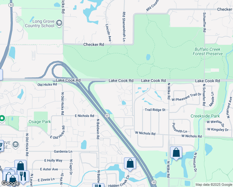 map of restaurants, bars, coffee shops, grocery stores, and more near 2214 West Nichols Road in Arlington Heights