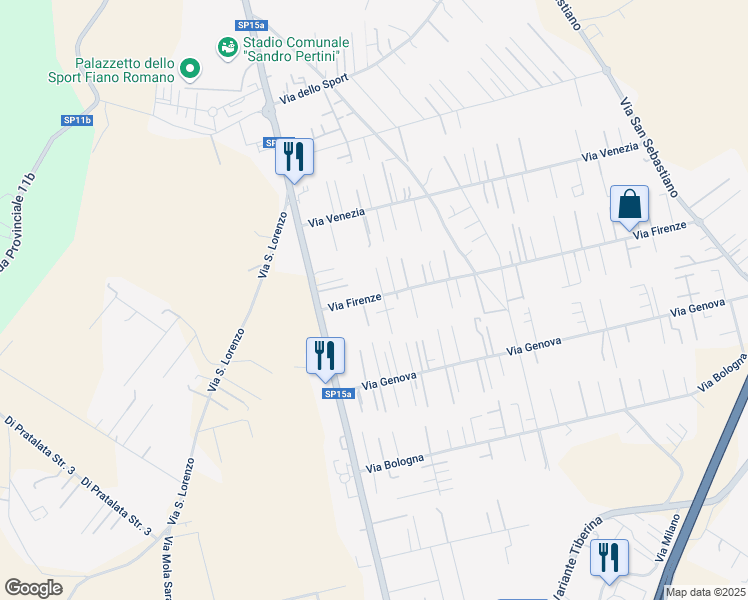 map of restaurants, bars, coffee shops, grocery stores, and more near 15 Via Firenze in Fiano Romano