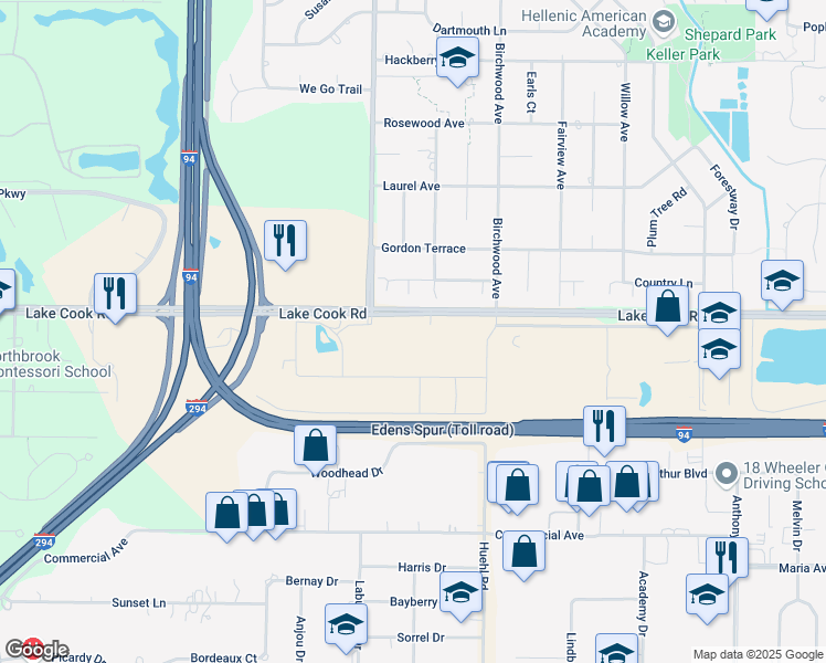 map of restaurants, bars, coffee shops, grocery stores, and more near 8 Kenmore Avenue in Deerfield