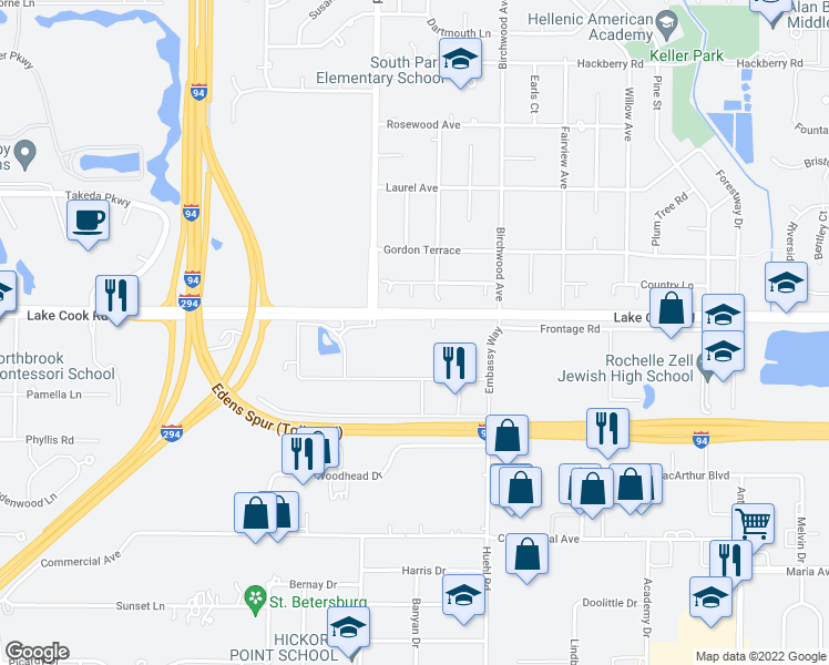 map of restaurants, bars, coffee shops, grocery stores, and more near 8 Kenmore Avenue in Deerfield