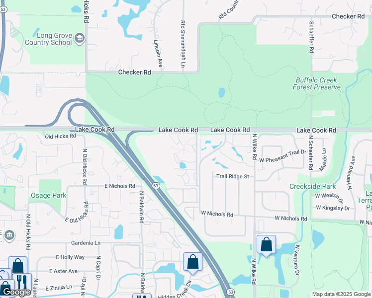 map of restaurants, bars, coffee shops, grocery stores, and more near 2214 West Nichols Road in Arlington Heights