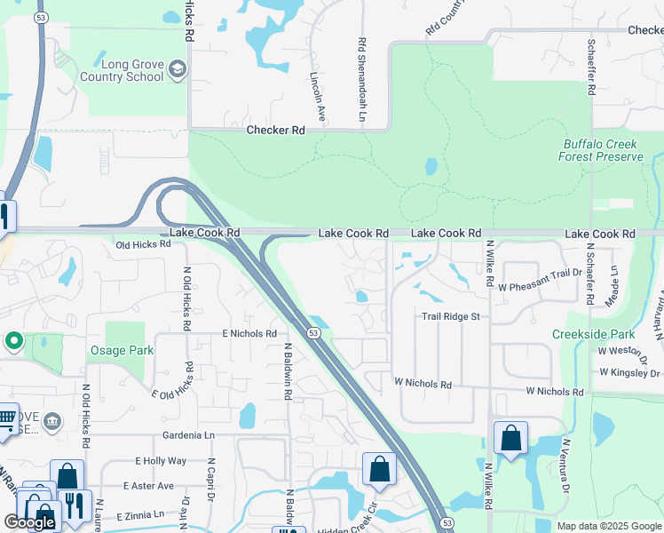 map of restaurants, bars, coffee shops, grocery stores, and more near 2336 West Nichols Road in Arlington Heights