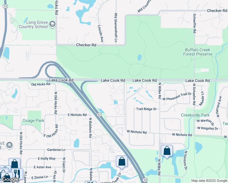 map of restaurants, bars, coffee shops, grocery stores, and more near 2284 West Nichols Road in Arlington Heights