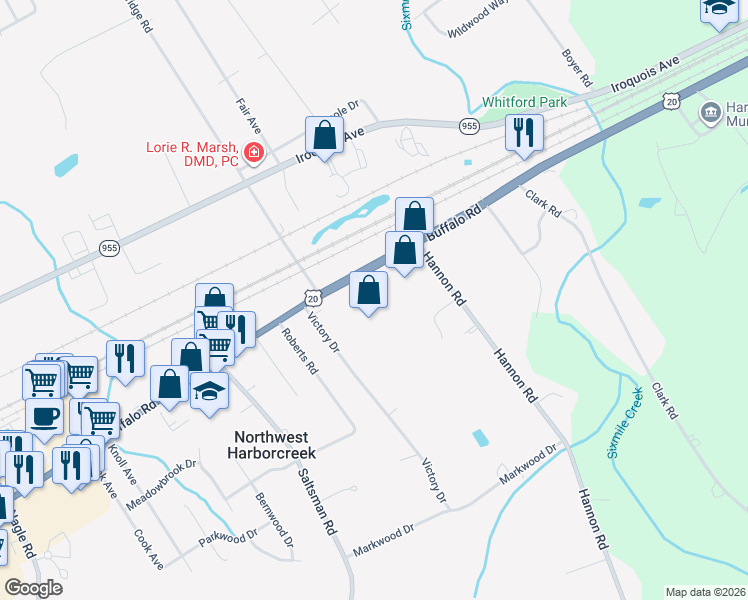 map of restaurants, bars, coffee shops, grocery stores, and more near 5019 Buffalo Rd in Erie