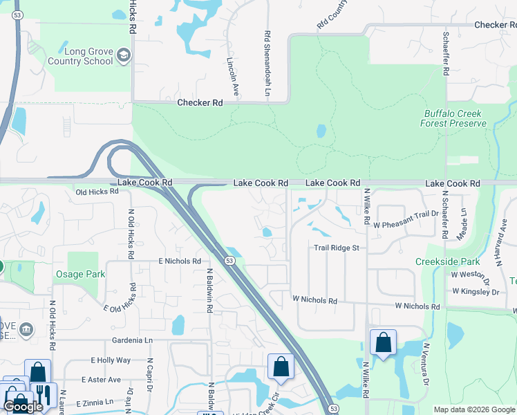 map of restaurants, bars, coffee shops, grocery stores, and more near 2214 West Nichols Road in Arlington Heights
