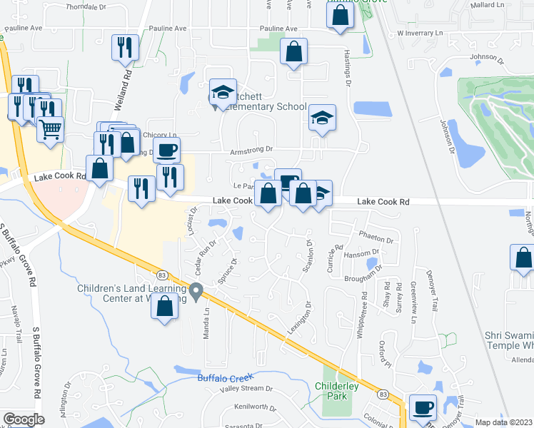 map of restaurants, bars, coffee shops, grocery stores, and more near 1135 Hawthorne Court in Wheeling