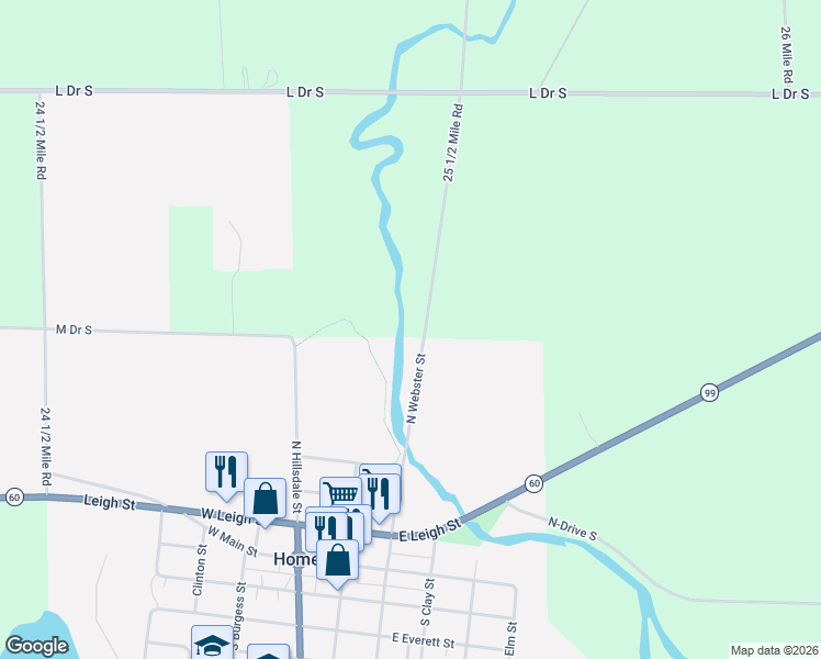 map of restaurants, bars, coffee shops, grocery stores, and more near 5565 25 1/2 Mile Road in Homer