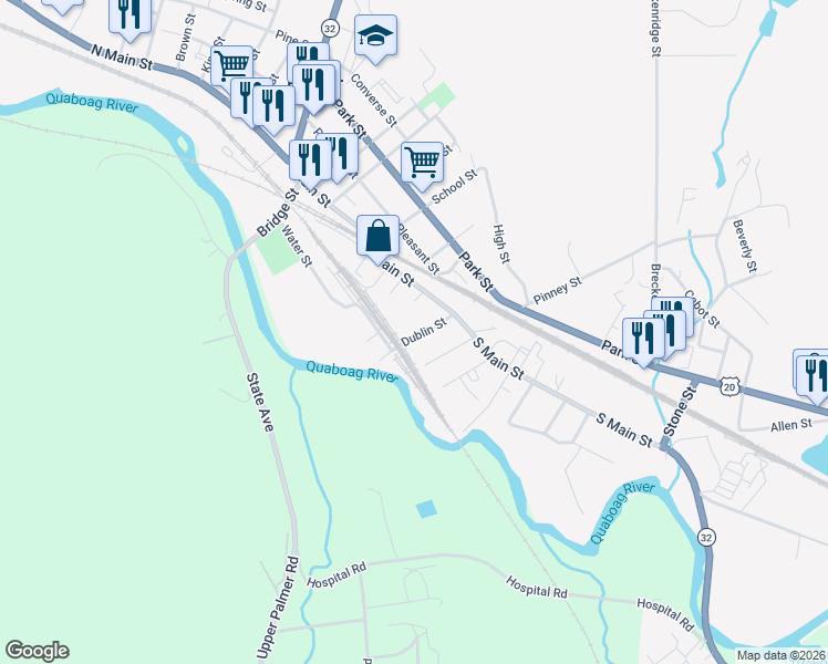 map of restaurants, bars, coffee shops, grocery stores, and more near 25 Dublin Street in Palmer