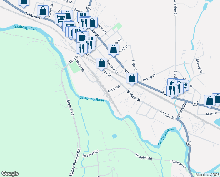 map of restaurants, bars, coffee shops, grocery stores, and more near 25 Dublin Street in Palmer
