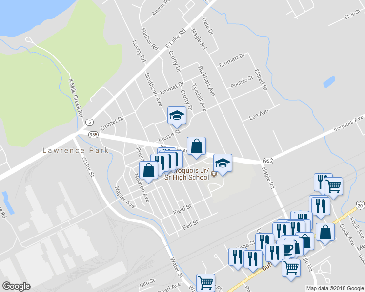 map of restaurants, bars, coffee shops, grocery stores, and more near 4202 Iroquois Avenue in Erie