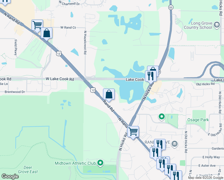 map of restaurants, bars, coffee shops, grocery stores, and more near 2265 North Rand Road in Palatine