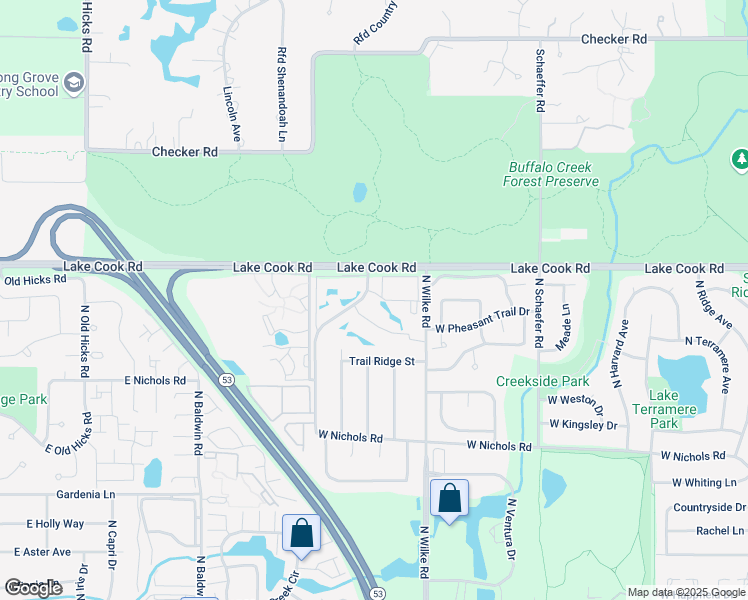 map of restaurants, bars, coffee shops, grocery stores, and more near 4247 North Bloomington Avenue in Arlington Heights