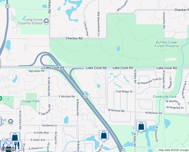 map of restaurants, bars, coffee shops, grocery stores, and more near 2214 West Nichols Road in Arlington Heights