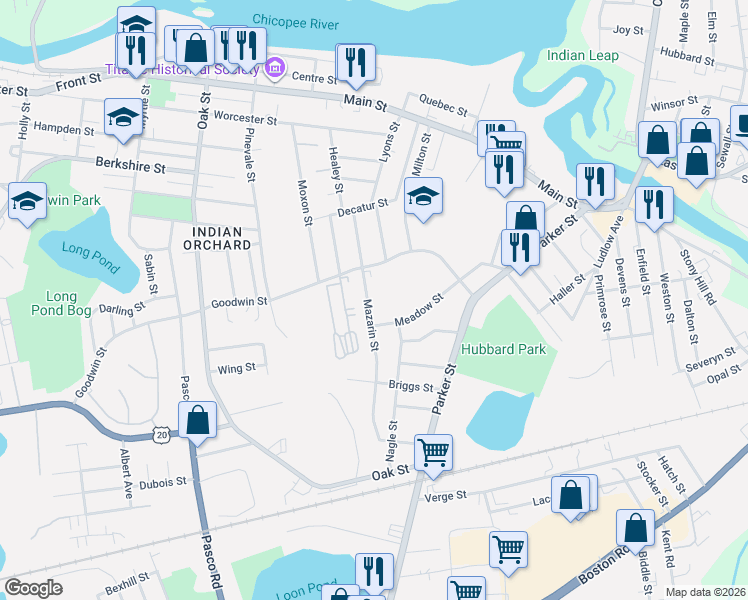 map of restaurants, bars, coffee shops, grocery stores, and more near 94 Mazarin Street in Springfield