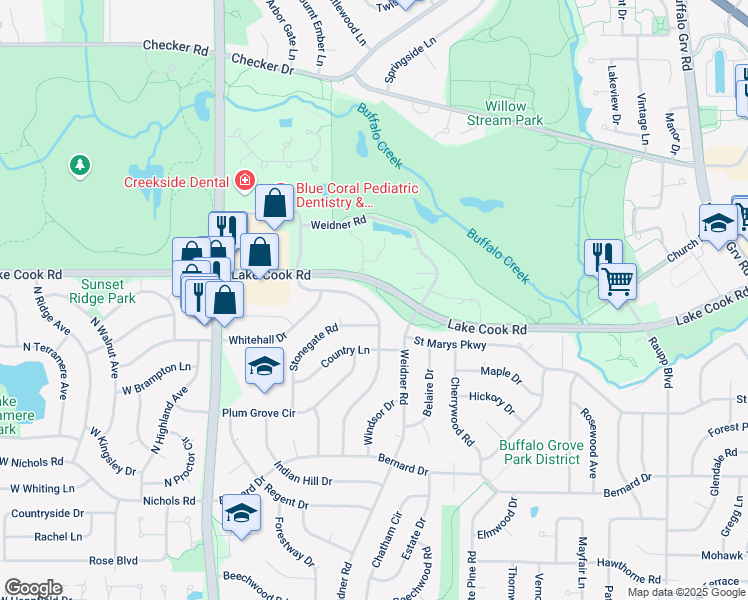 map of restaurants, bars, coffee shops, grocery stores, and more near 63 Timber Hill Road in Buffalo Grove