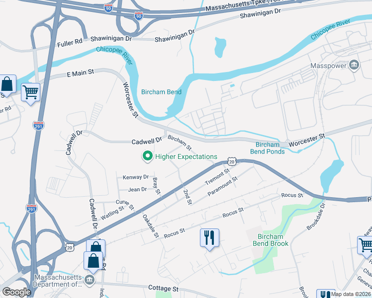 map of restaurants, bars, coffee shops, grocery stores, and more near 25 Rio Vista Street in Springfield