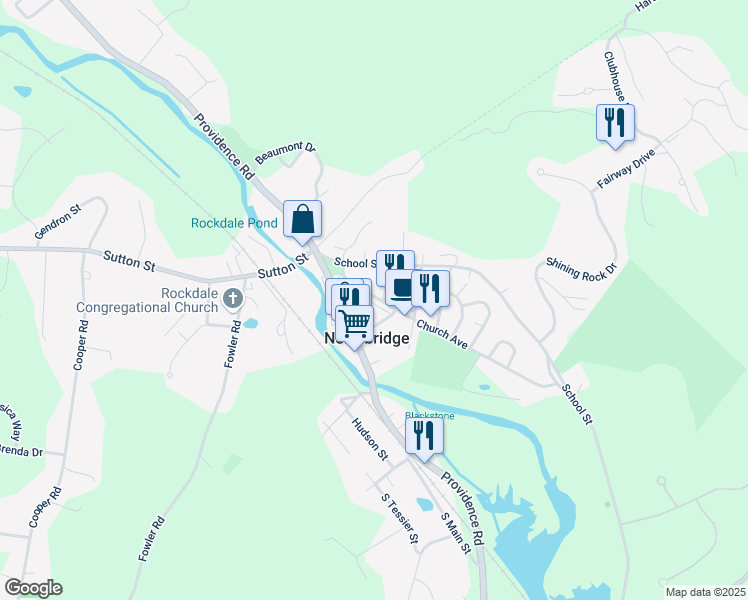 map of restaurants, bars, coffee shops, grocery stores, and more near 60 Church Avenue in Northbridge