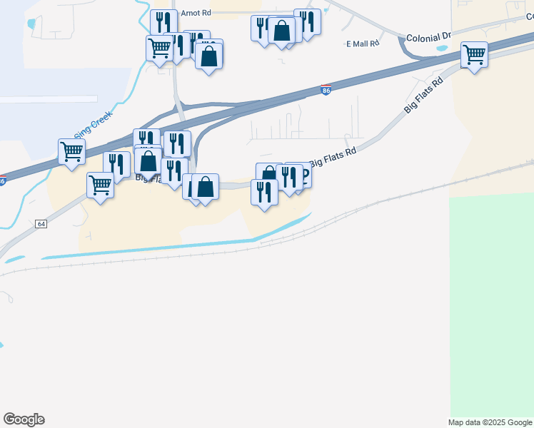 map of restaurants, bars, coffee shops, grocery stores, and more near 930 County Road 64 in Elmira