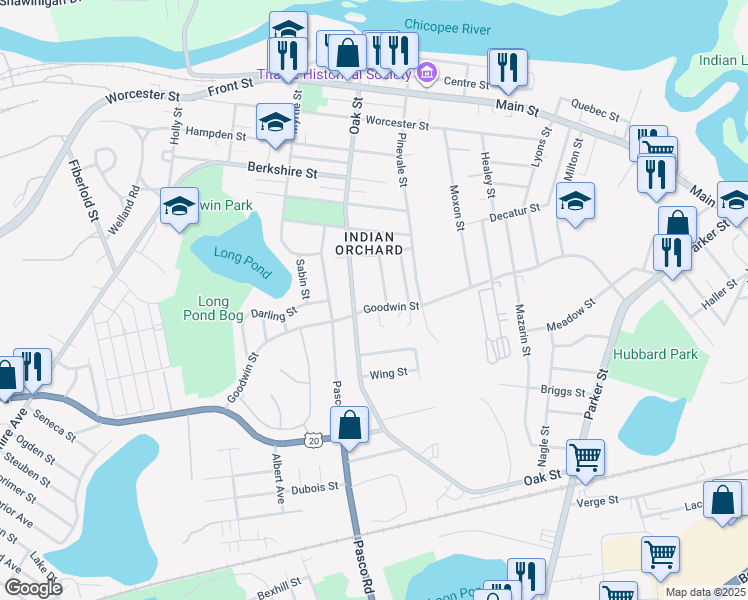 map of restaurants, bars, coffee shops, grocery stores, and more near 326 Goodwin Street in Springfield