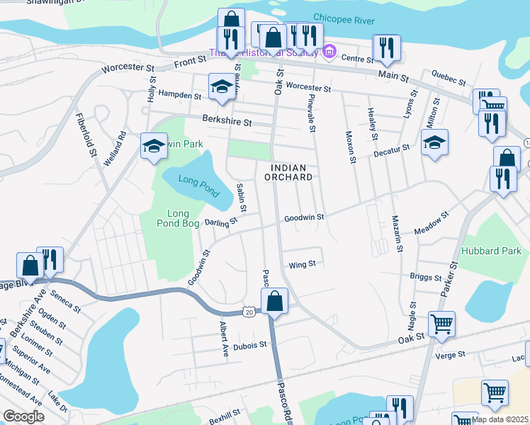 map of restaurants, bars, coffee shops, grocery stores, and more near 83 Pasco Road in Springfield