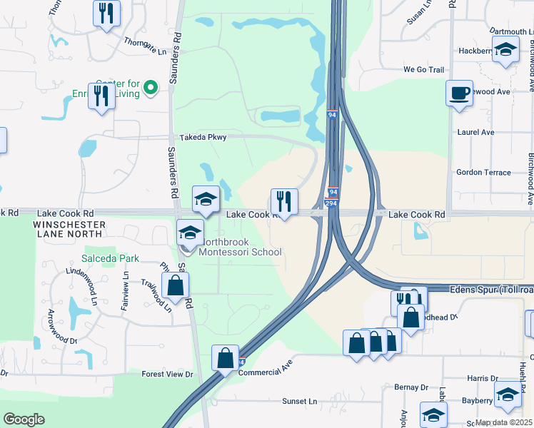map of restaurants, bars, coffee shops, grocery stores, and more near 4115 Lake Cook Rd in Northbrook