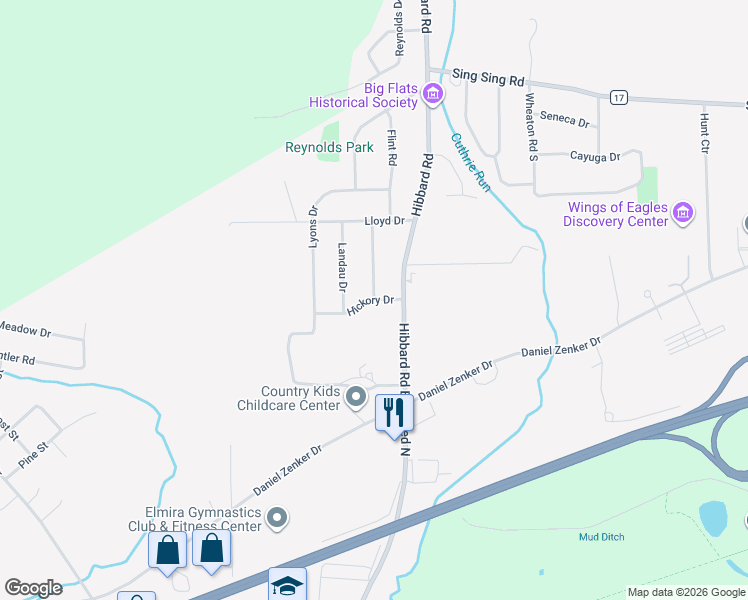 map of restaurants, bars, coffee shops, grocery stores, and more near 25 Hickory Drive in Horseheads