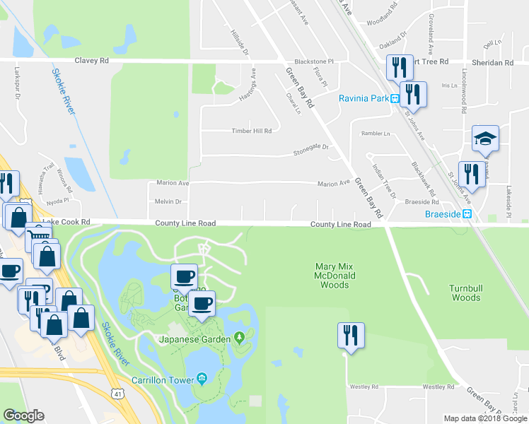 map of restaurants, bars, coffee shops, grocery stores, and more near 25 Barnard Lane in Highland Park