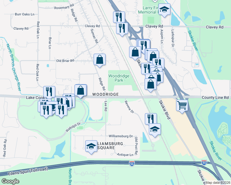 map of restaurants, bars, coffee shops, grocery stores, and more near 1795 Lake Cook Road in Highland Park