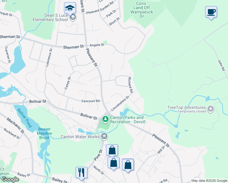 map of restaurants, bars, coffee shops, grocery stores, and more near 9 Jeffrey Road in Canton