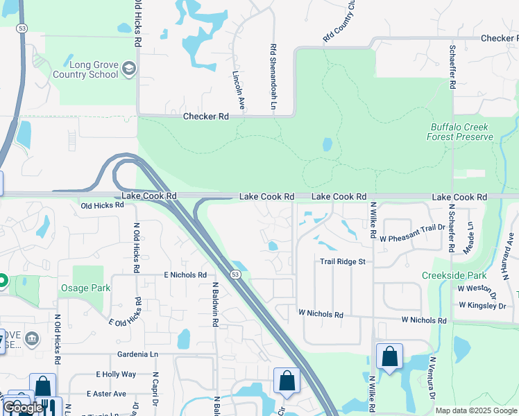 map of restaurants, bars, coffee shops, grocery stores, and more near 2214 West Nichols Road in Arlington Heights